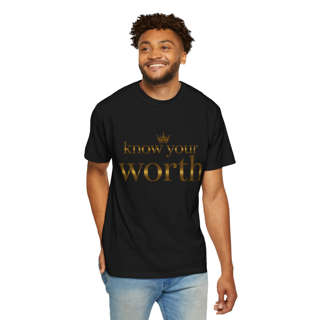 Know Your Worth T-Shirt — Empowerment Tee with Gold Crown Text