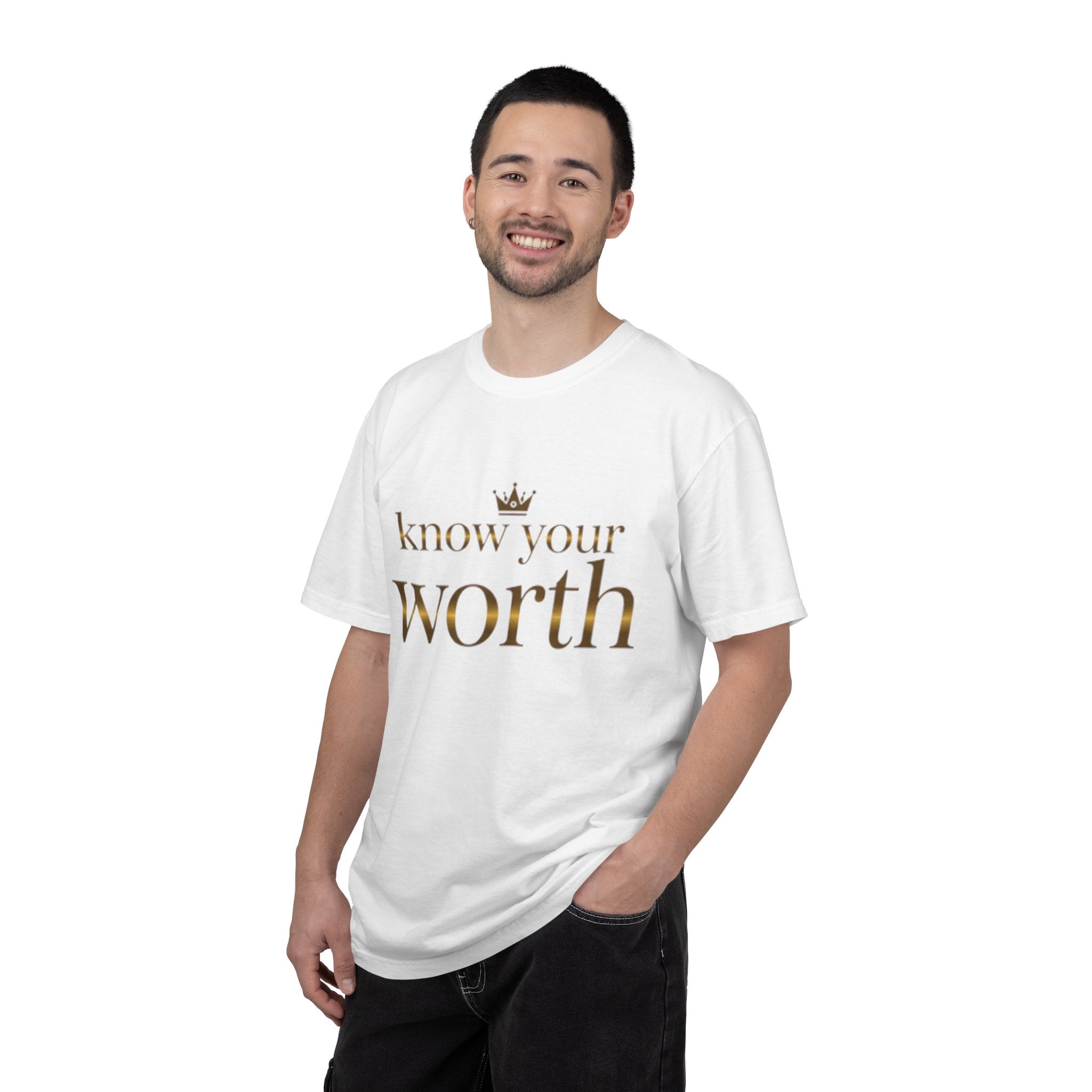 Know Your Worth T-Shirt — Empowerment Tee with Gold Crown Text