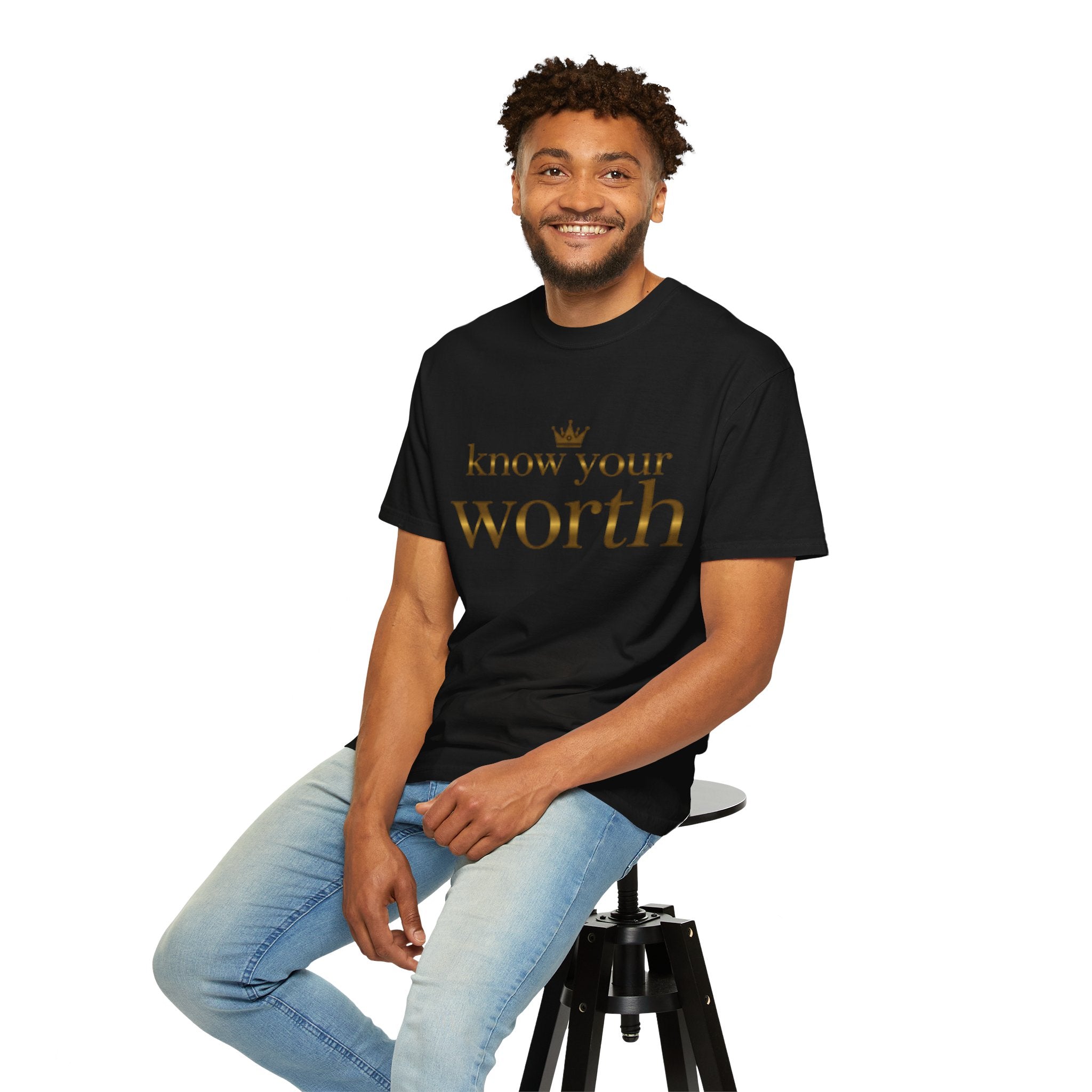 Know Your Worth T-Shirt — Empowerment Tee with Gold Crown Text